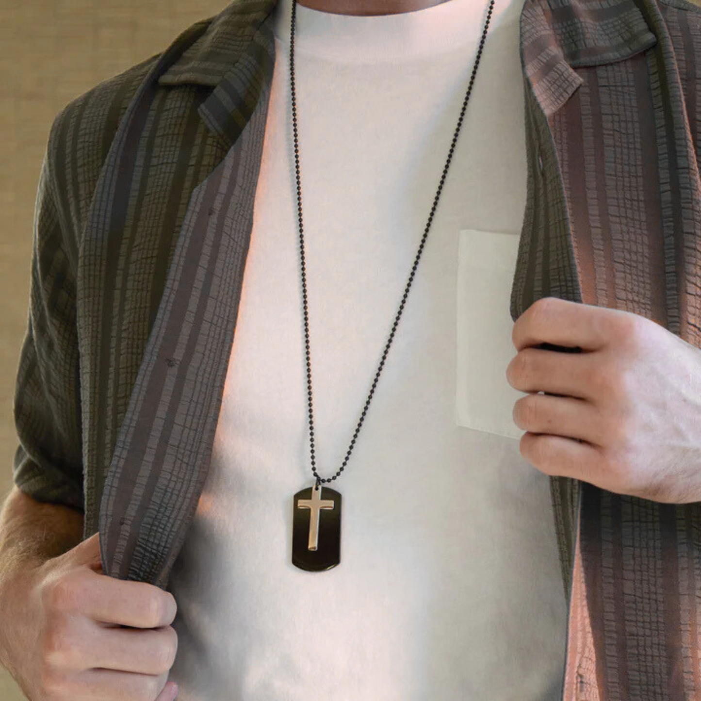 Stainless Steel Dog Tag with Black Cross Accent