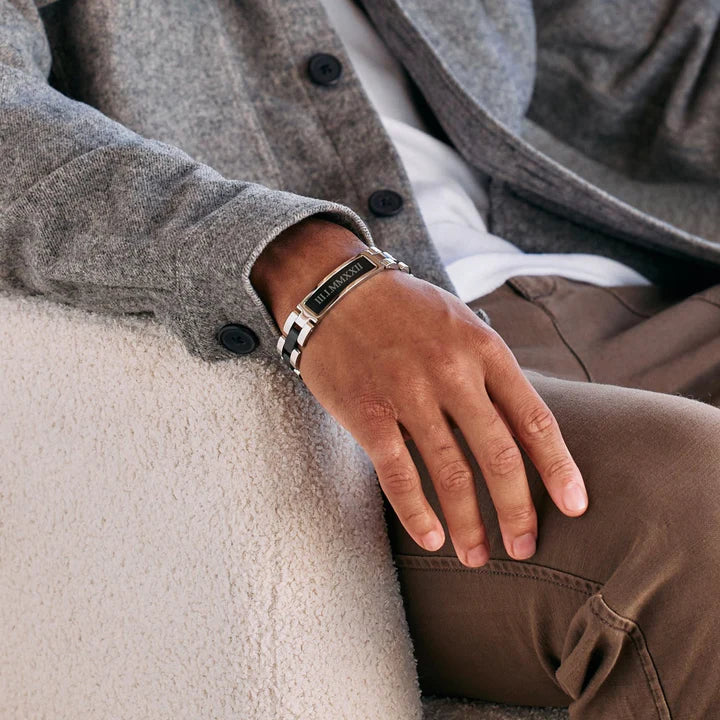 Personalized Roman Numeral Black Steel Bracelet