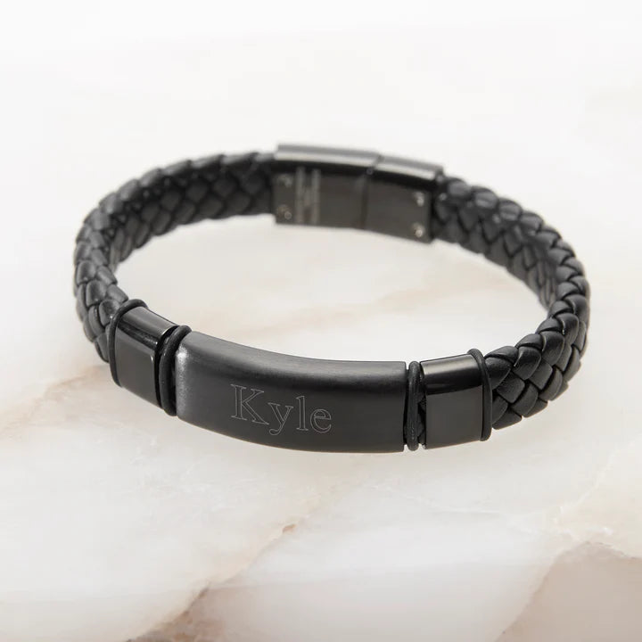 Men's Premium Matte Leather ID Bracelet