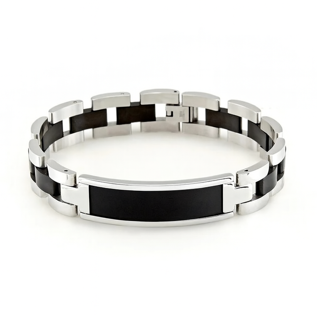 Personalized Roman Numeral Black Steel Bracelet