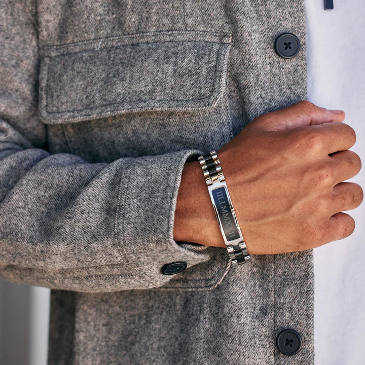 Personalized Roman Numeral Black Steel Bracelet