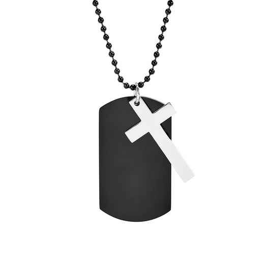 Stainless Steel Dog Tag with Black Cross Accent