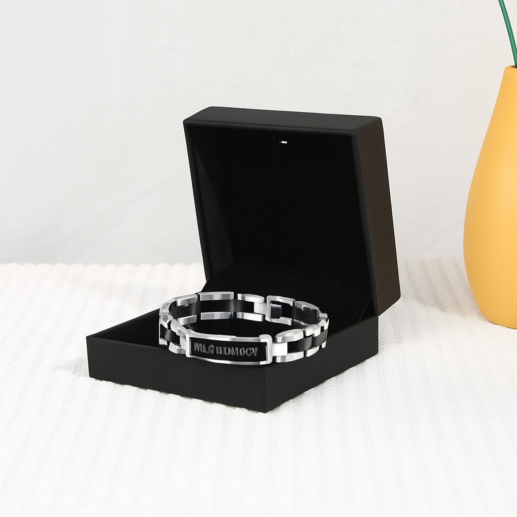 Personalized Roman Numeral Black Steel Bracelet