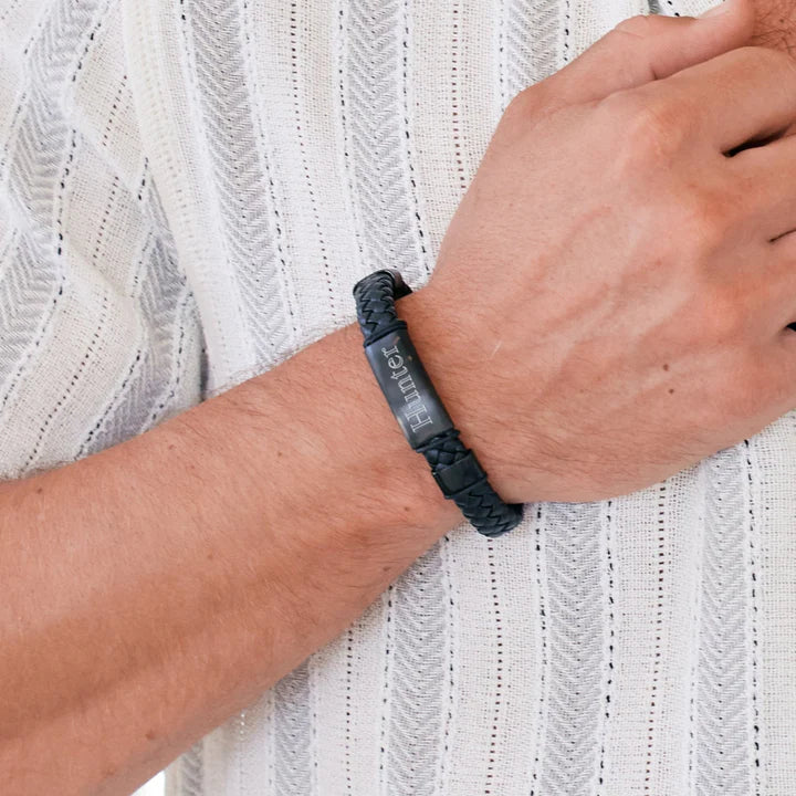 Men's Premium Matte Leather ID Bracelet