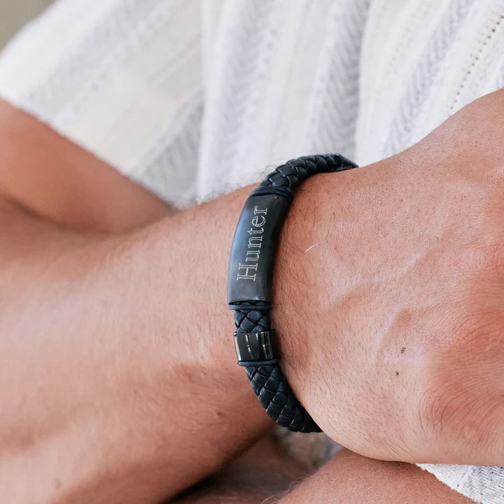 Men's Premium Matte Leather ID Bracelet