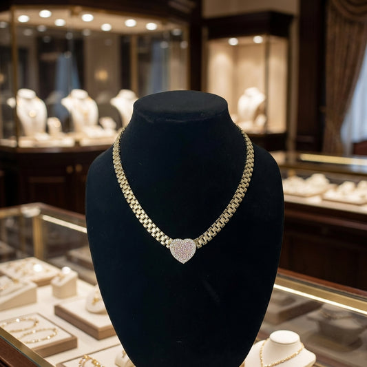 Rolex Chain With Heart Slider Pendant