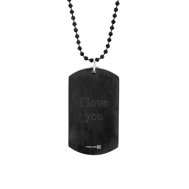 Stainless Steel Dog Tag with Black Cross Accent